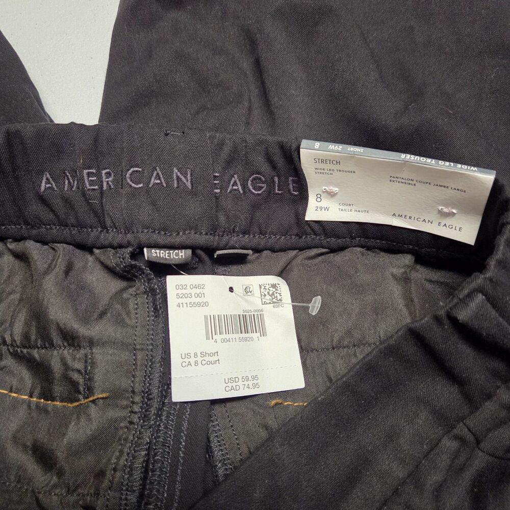American Eagle Black Wide Leg Trouser Pants High Rise Stretch Size 8 Short New - Picture 3 of 7